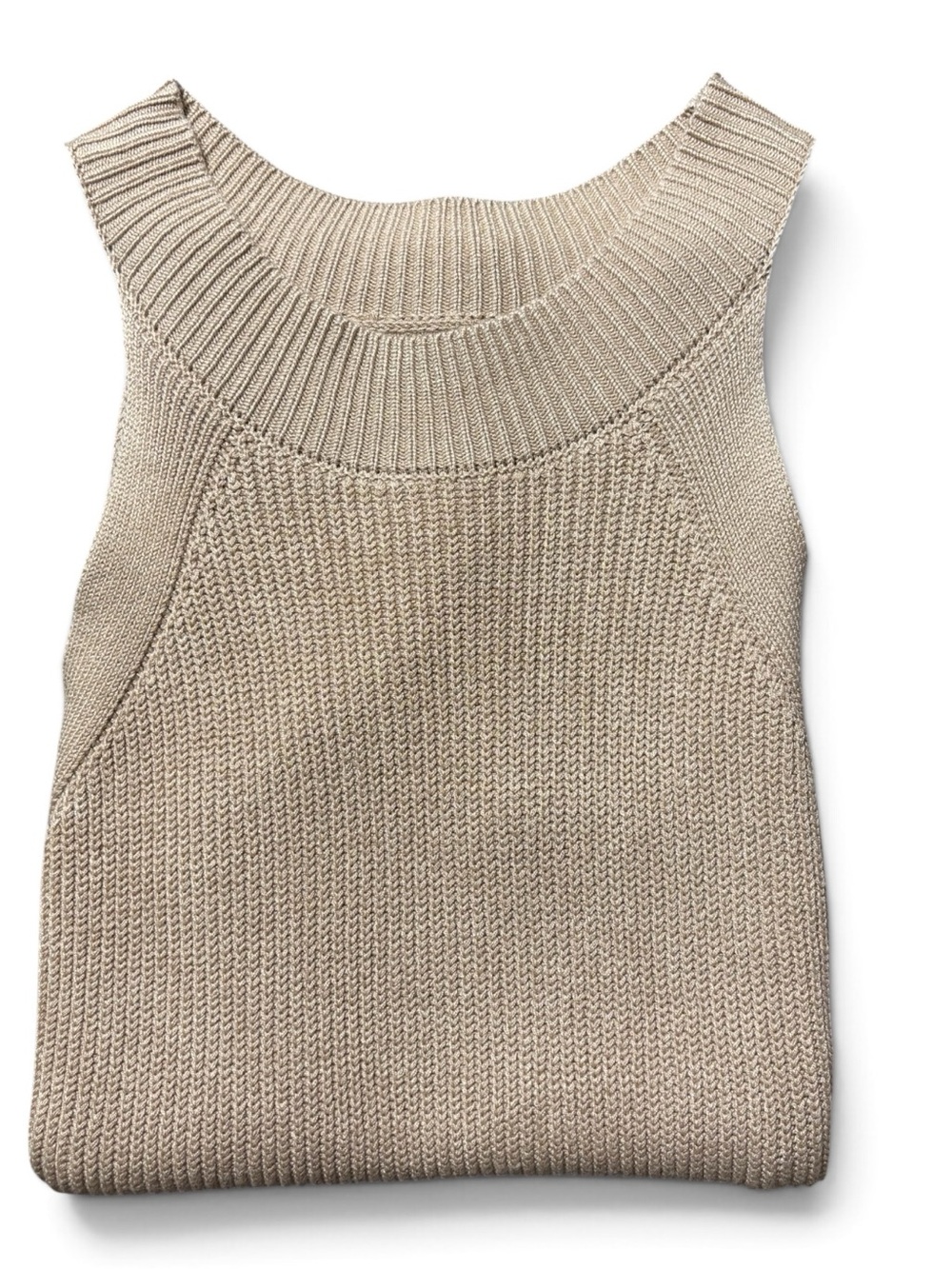 Ribbed Halter Sweater-Knit Tank Top Tan Size L